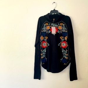 Black, free people embroidered turtleneck.  NWT